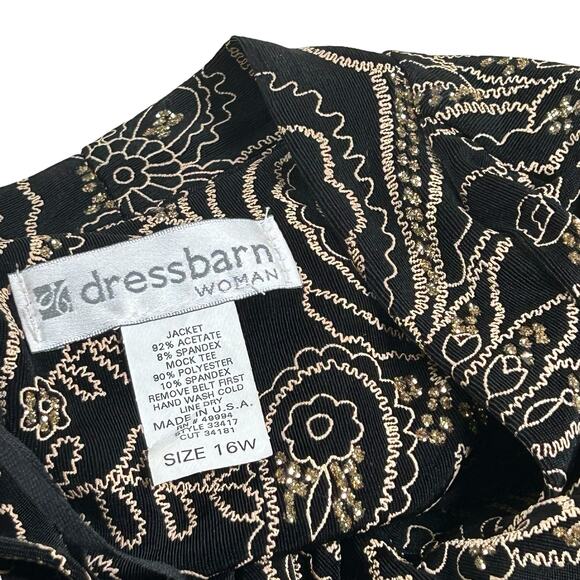 Dressbarn Event Jacket Women 16W Shimmer Gold Glitter Black Velour Mock Tank Top - Picture 10 of 12